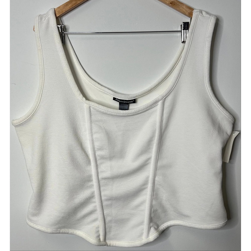 Ashley Stewart White Ribbed Knit Corset Style Cropped Tank Top - Size 22/24